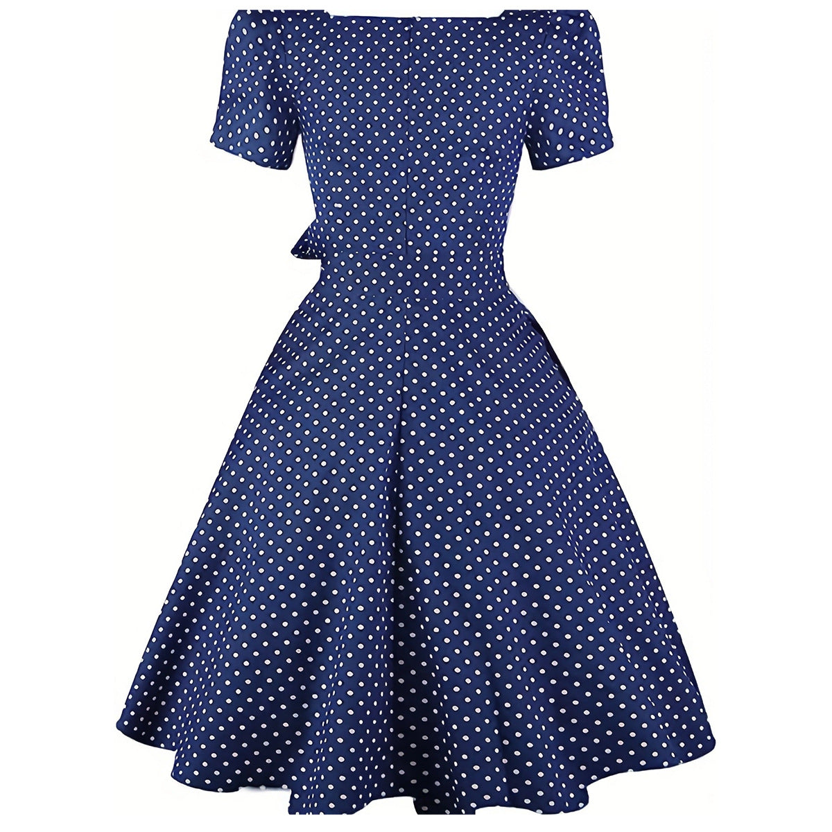 Women's Polka Dot Belted Slim Waist Puff Sleeve Retro Swing Dress 4
