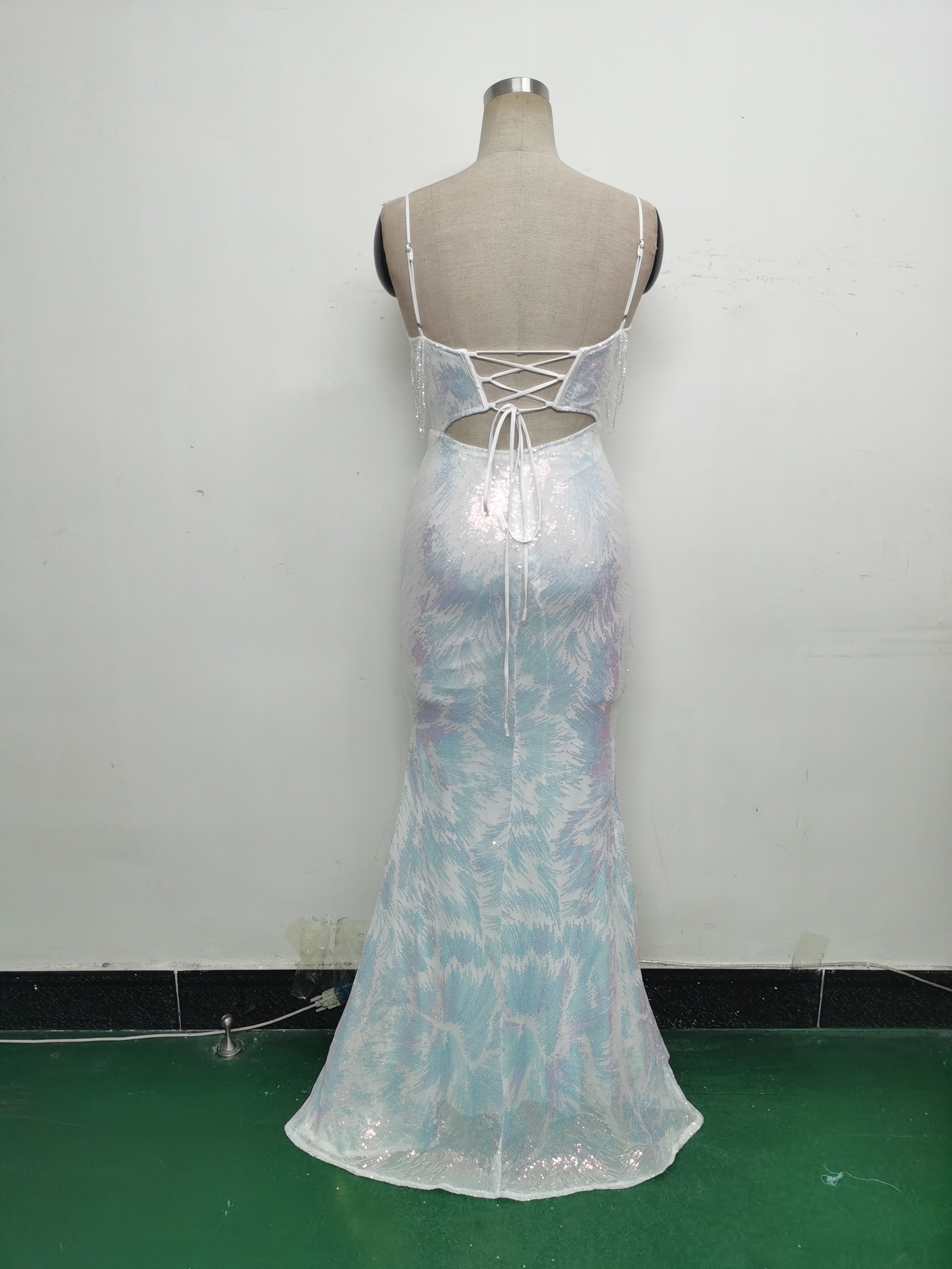 Women cross Lace-Up fishtail evening dress Formal Party evening dress 64