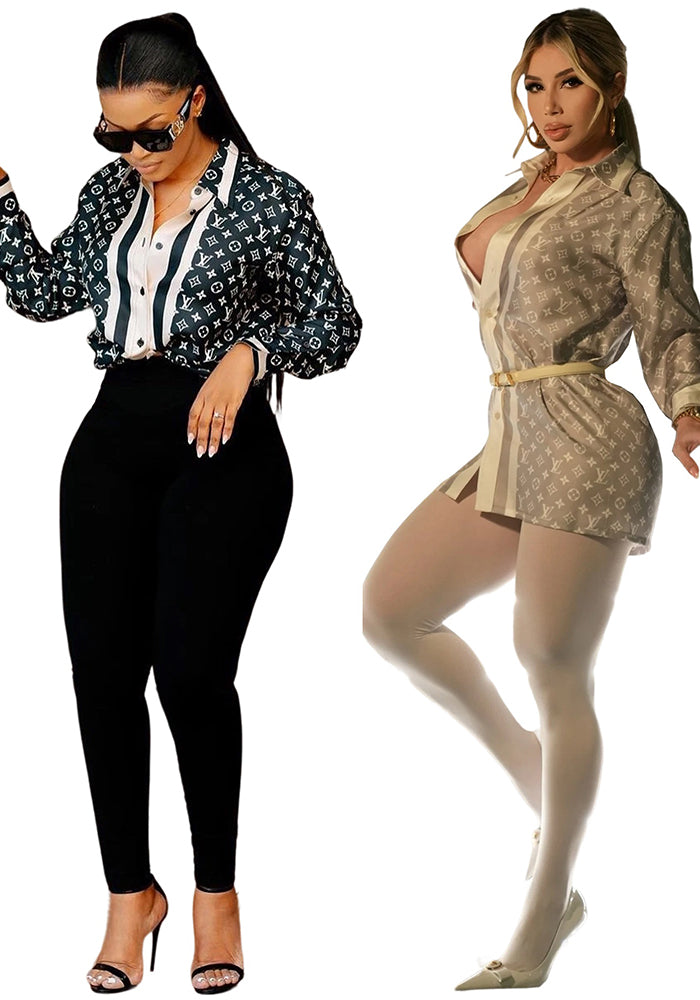 Women summer and autumn fashion classic casual printed shirt