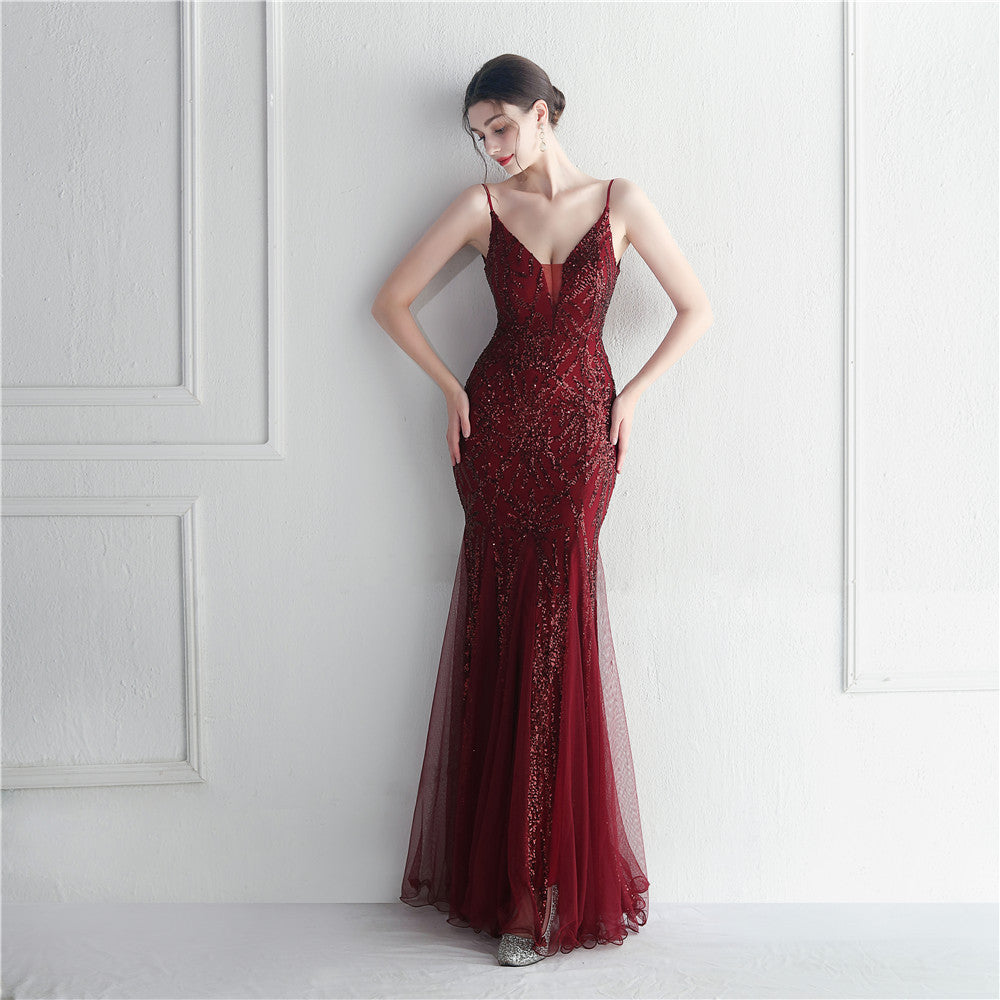 Mesh beaded sequin dress event exhibition long evening dress 19