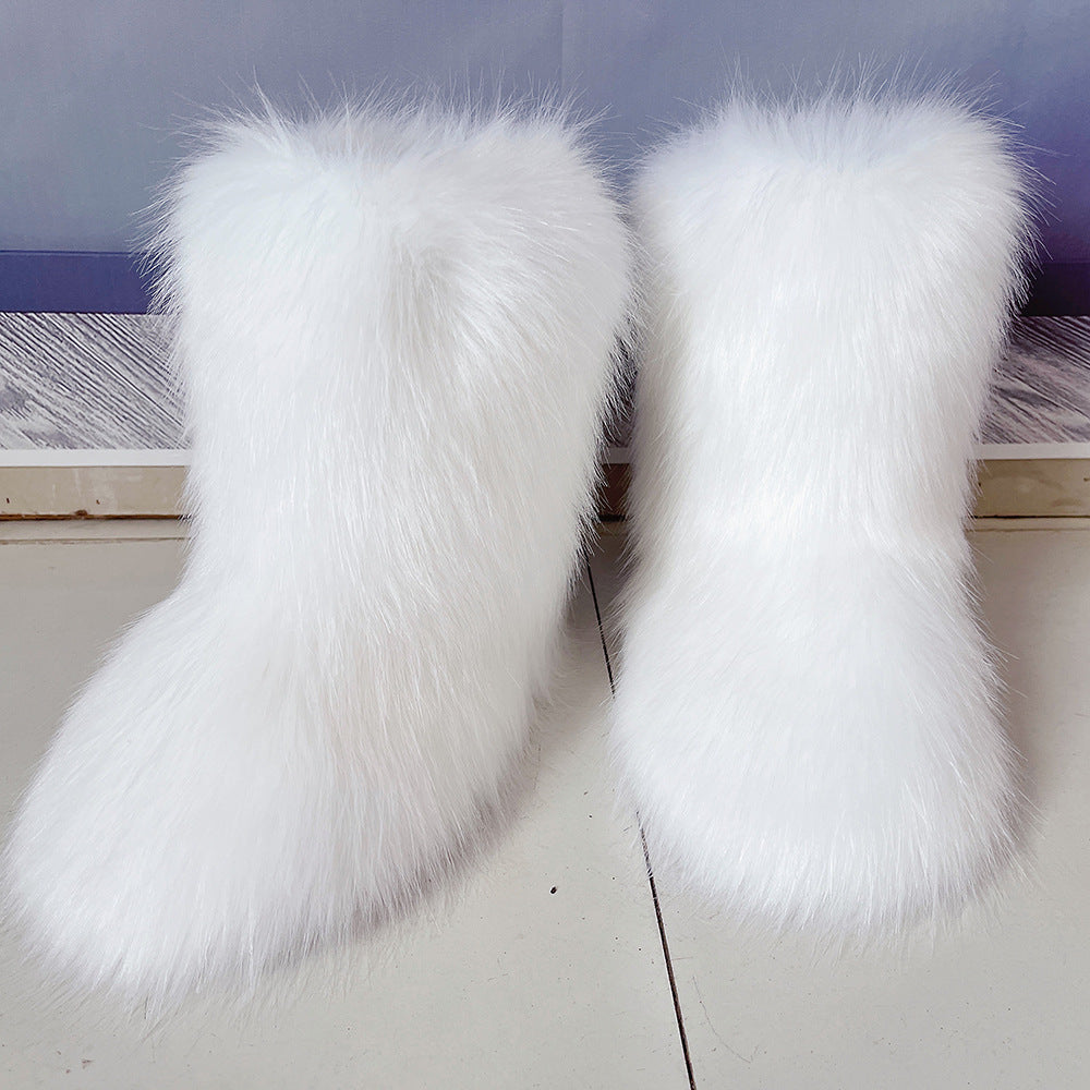 Women furry boots winter warm plus velvet mid-calf boots snow boots 10