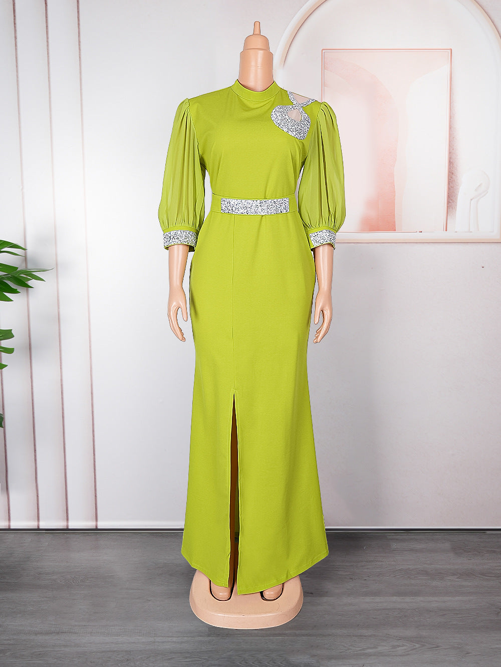 Fashion Women's Sexy Slit Dress Africa Plus Size Women's Solid Color Long Gown 14