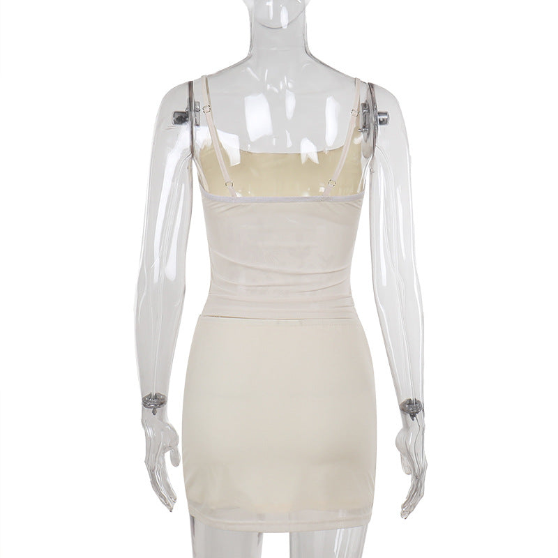 Women casual beaded suspender top and skirt two-piece set 8