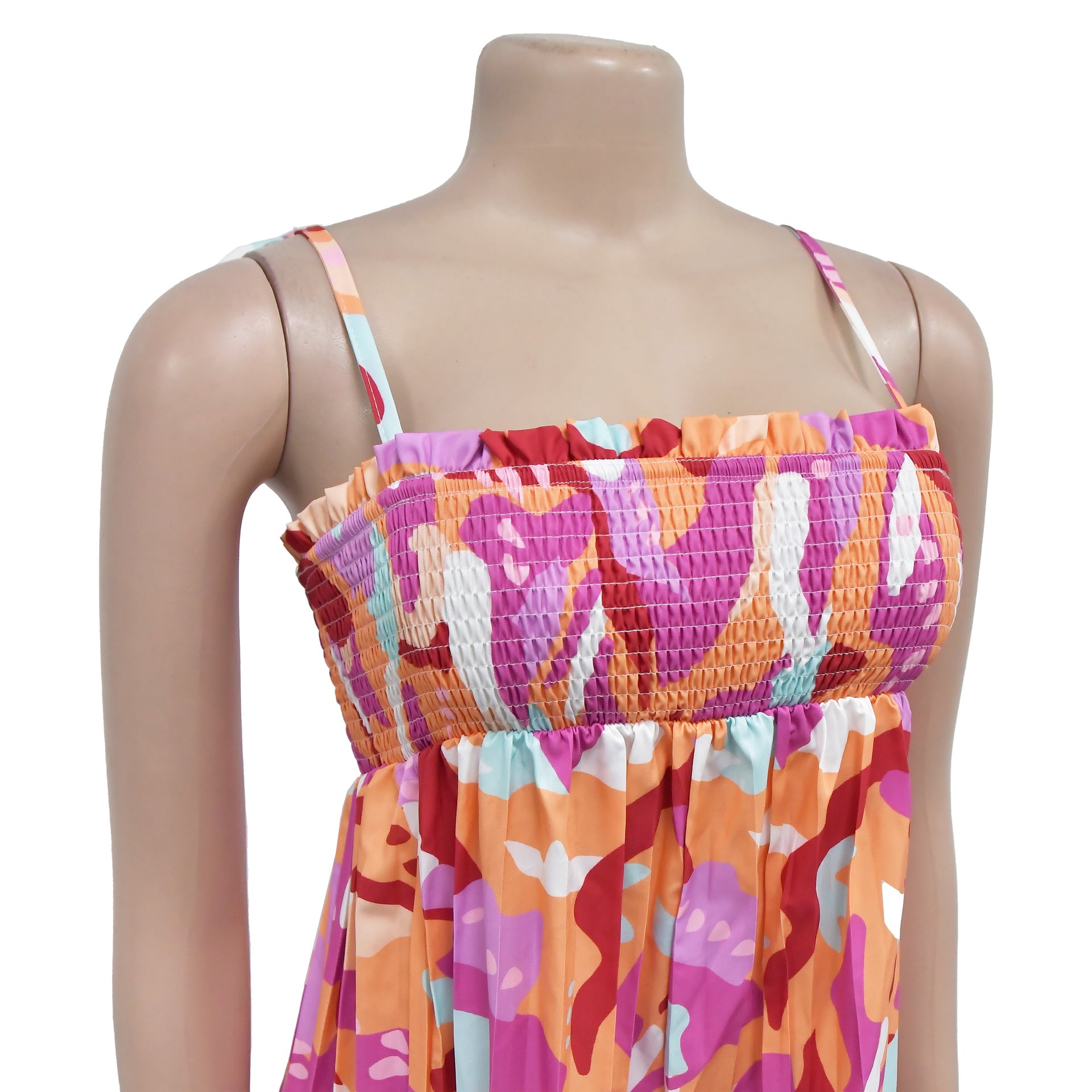 Women Sexy Printed Suspender Pleated Wide Leg Jumpsuit 18