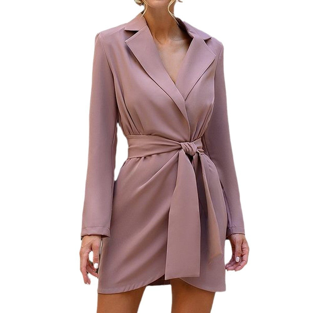 Women Turndown Collar Lace-Up Blazer Dress 6
