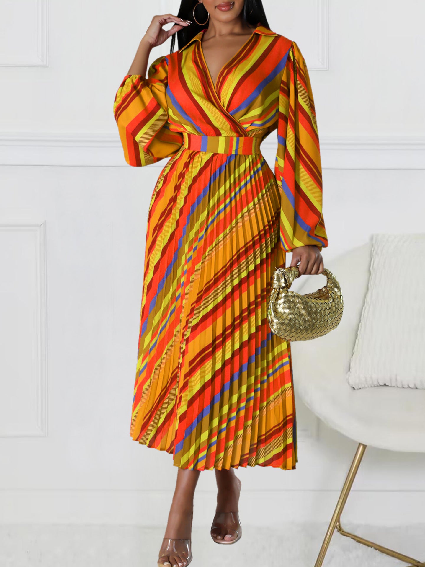 Women Summer Turndown Collar Sexy Print Turndown Collar Dress 6