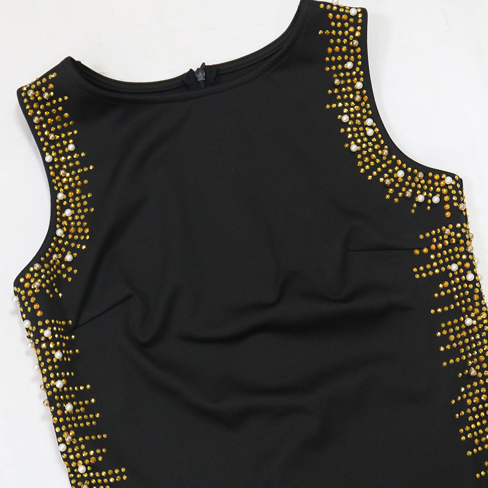 Beaded Round Neck Sleeveless Fringe Bodycon Long Party Dress Sexy Women's Clothing 5