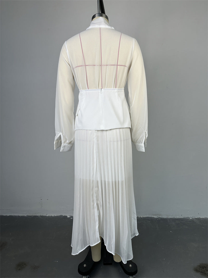 Women lace-up irregular pleated dress girdle two-piece set 11