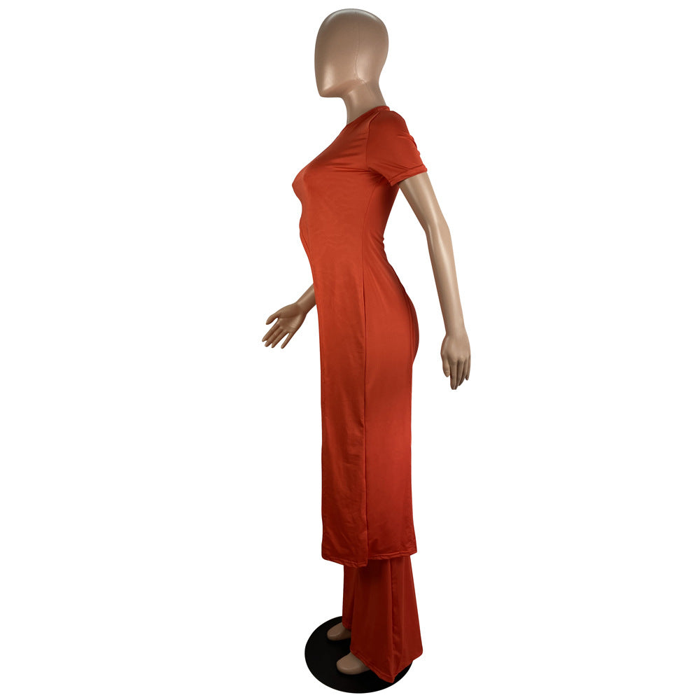 Women sexy asymmetrical Solid Top and Pant two-piece set 11