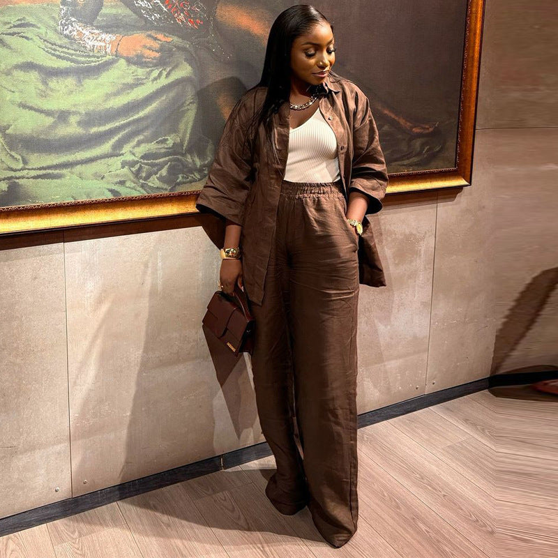 Summer Casual African Women's Three-Quarter Sleeve Shirt Top Pants Two-Piece Set 5