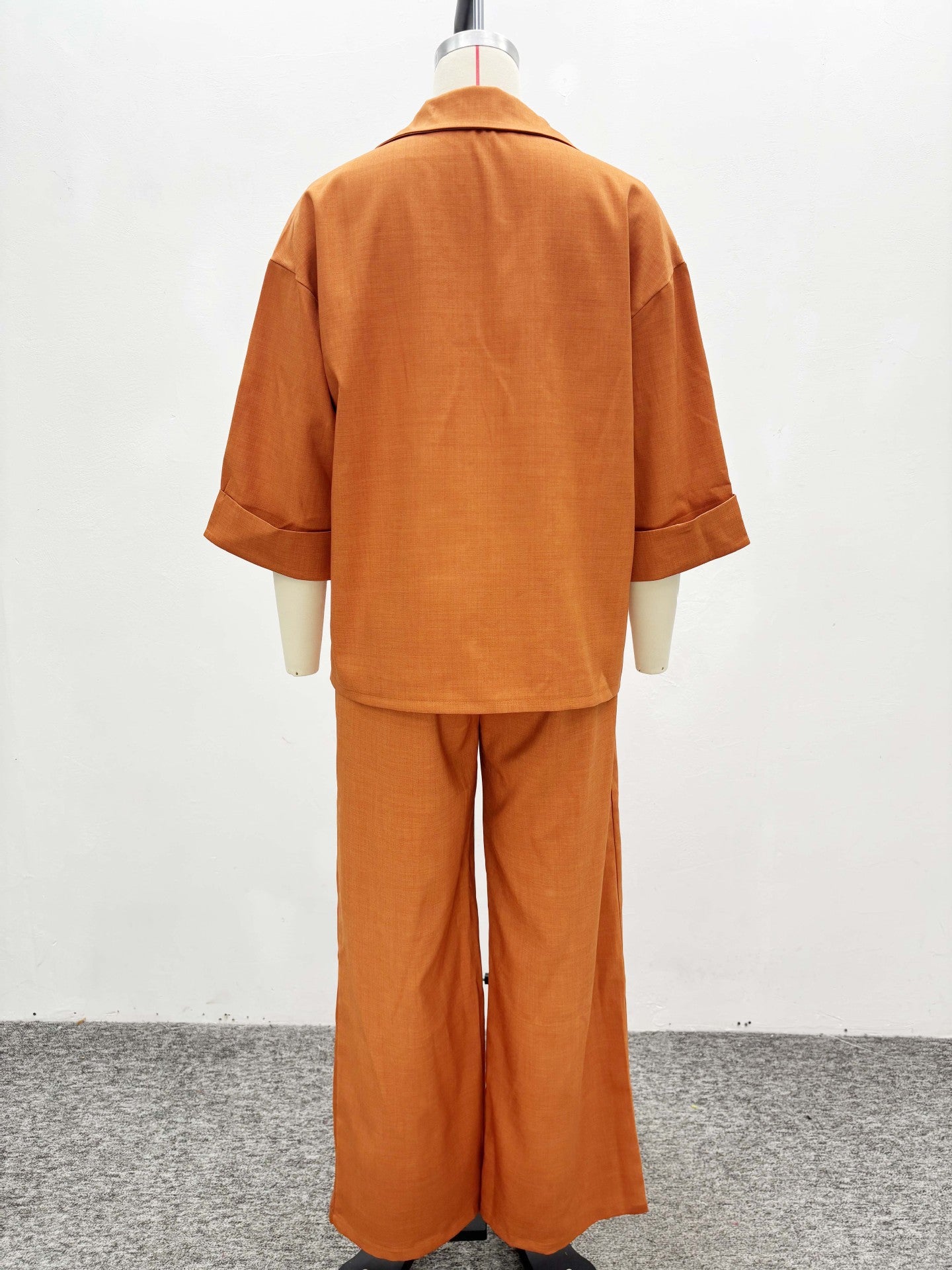 Women Turndown Collar Shirt and Pant Two-Piece Set 8