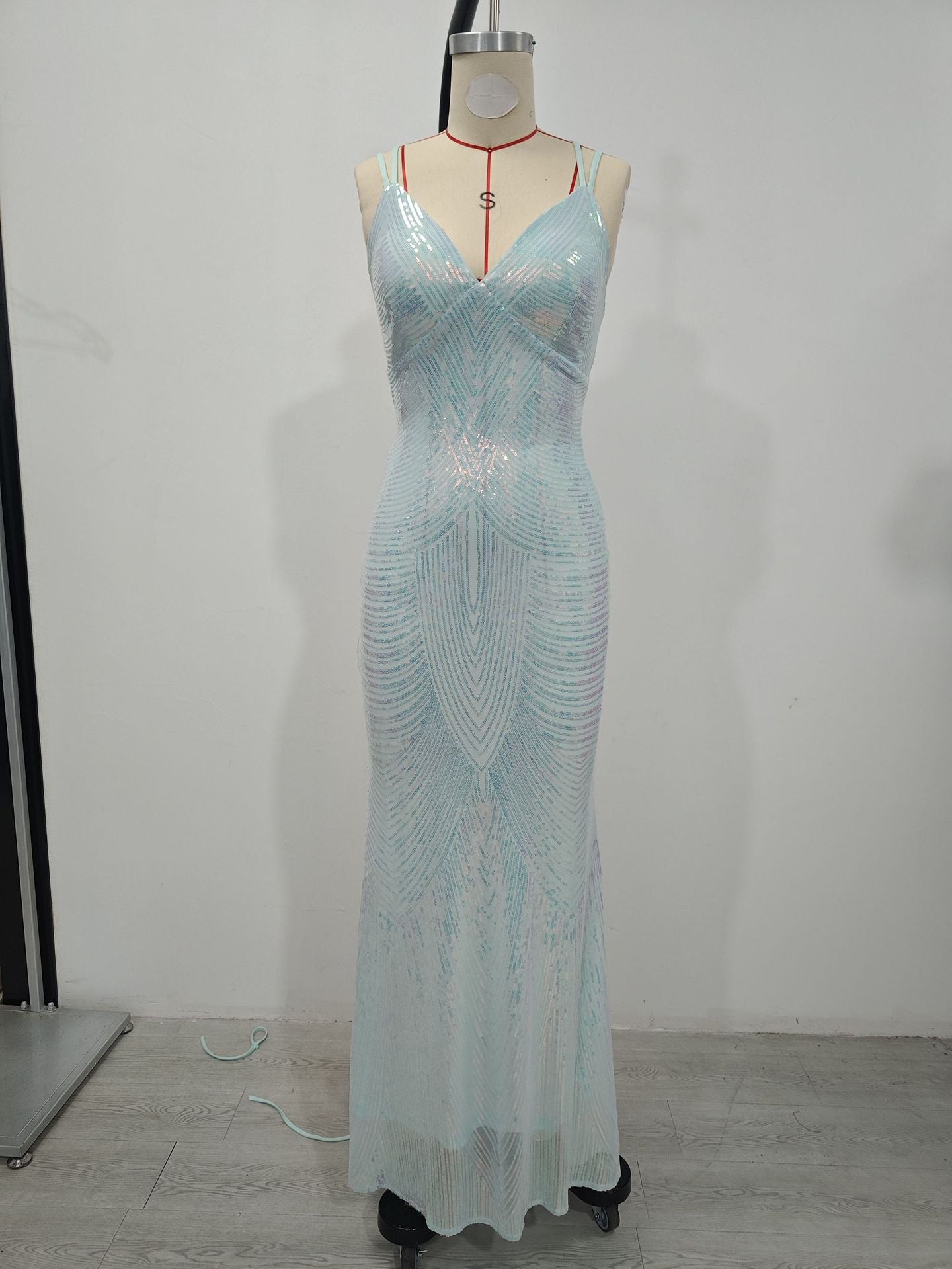 Sexy V-Neck Strap Sequin Evening Dresselegant Formal Party Gown 8