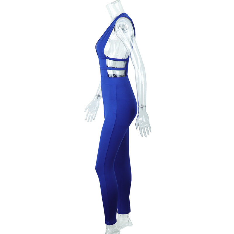 Women Summer Sexy Solid Color Cut Out Jumpsuit 15