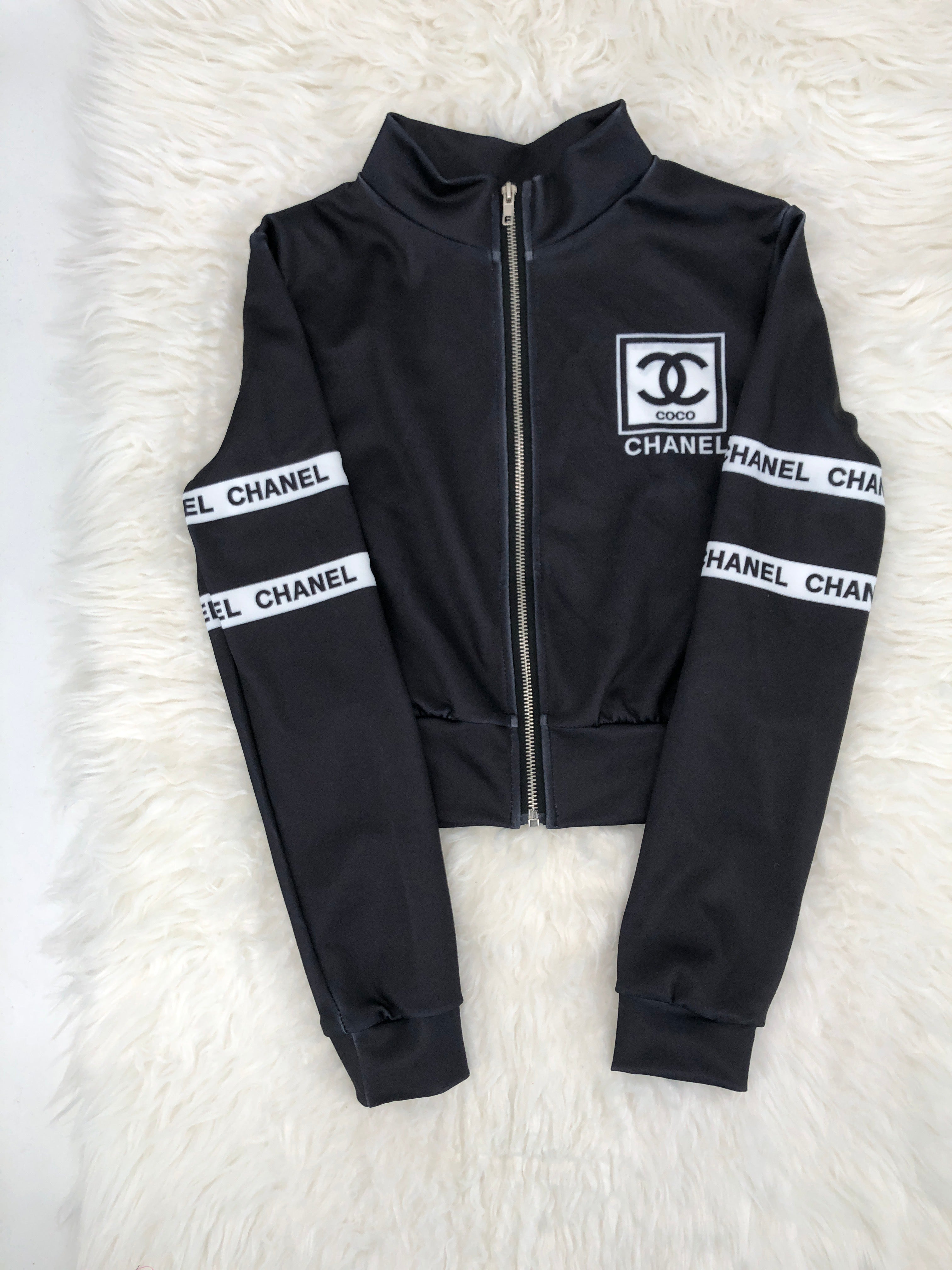 Women's Winter Chic Trendy Print Pants Long Sleeve Zipper Coat Set 26