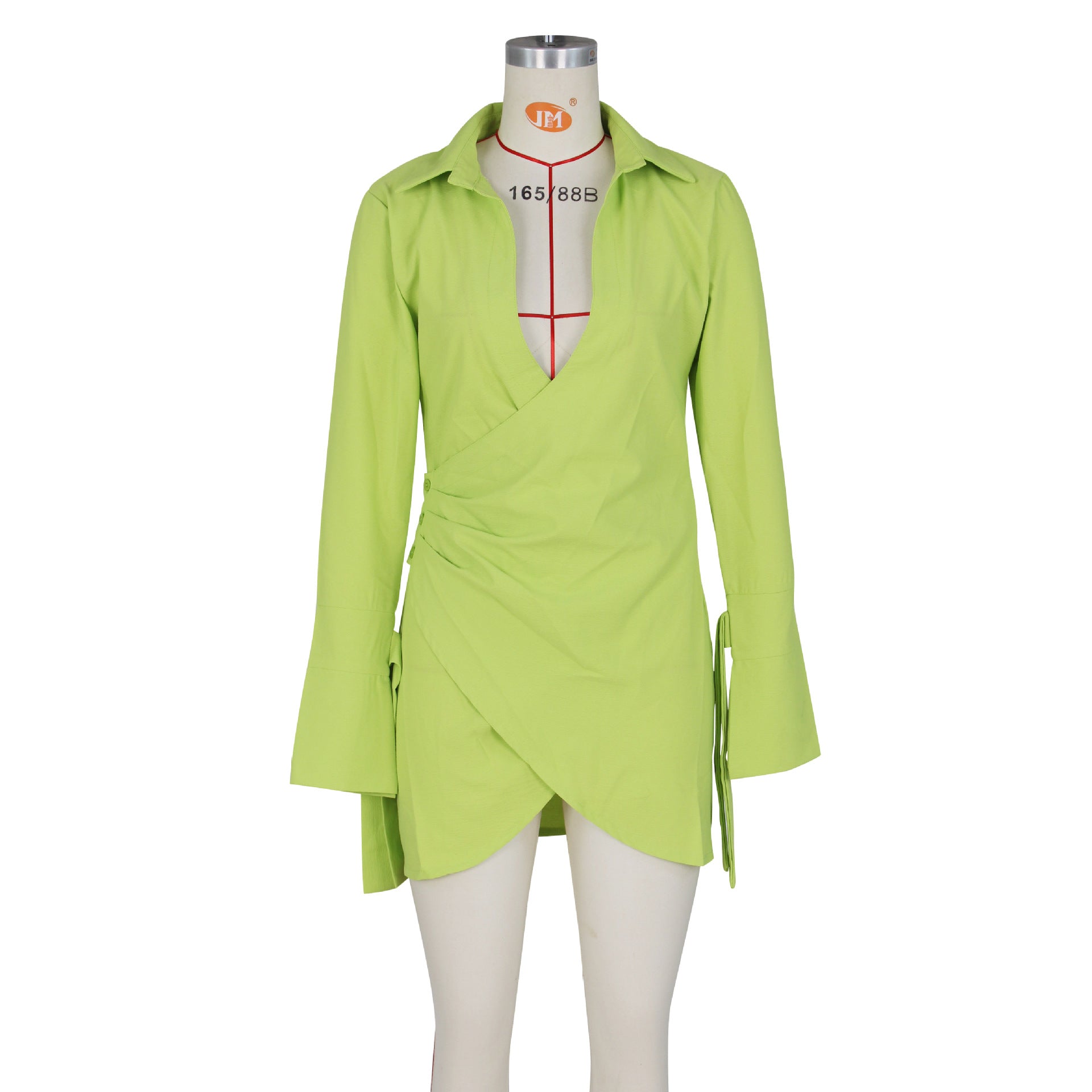 Fall Women Sexy Pleated Crossover Shirt Dress 19