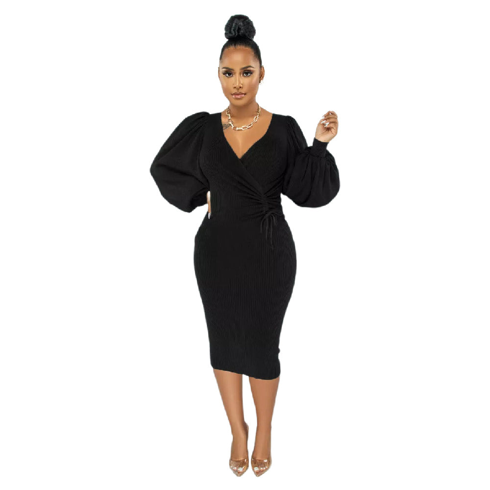 Women Solid Puff Sleeve Dress 6