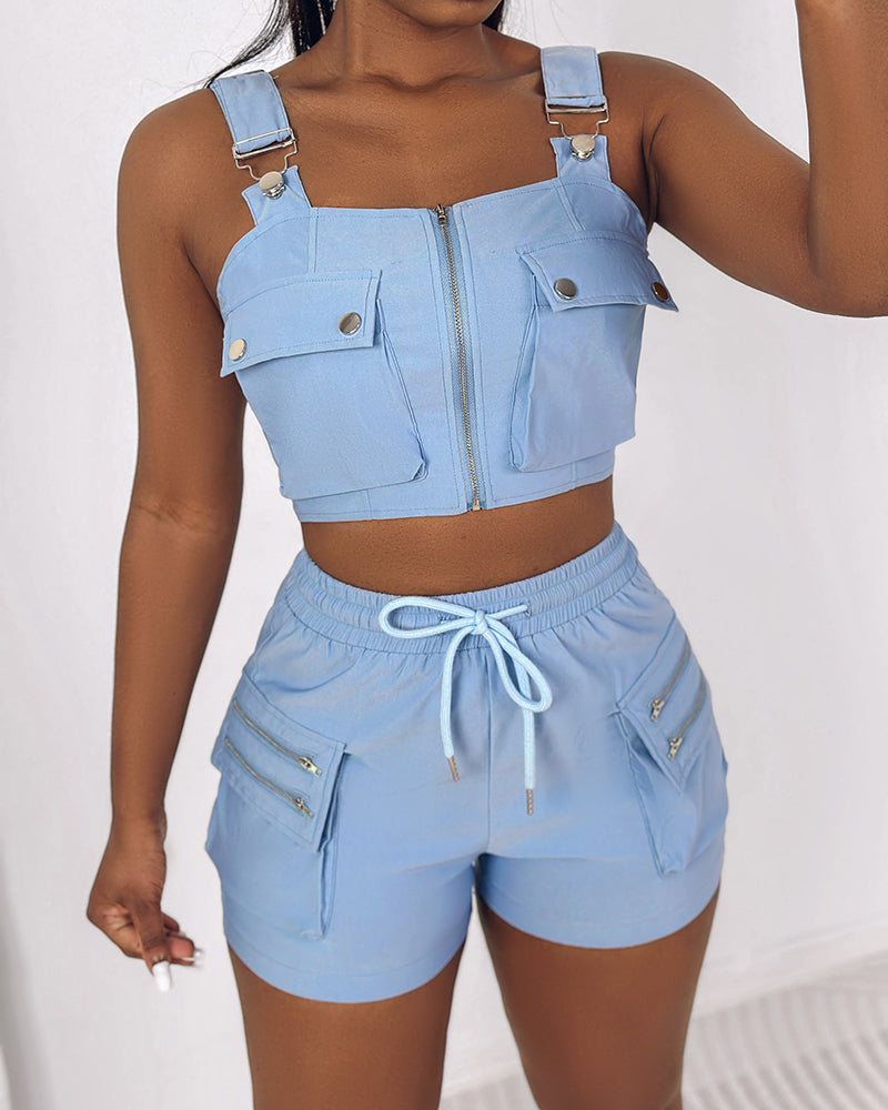 Women Tank Top and Cargos Shorts two-piece set