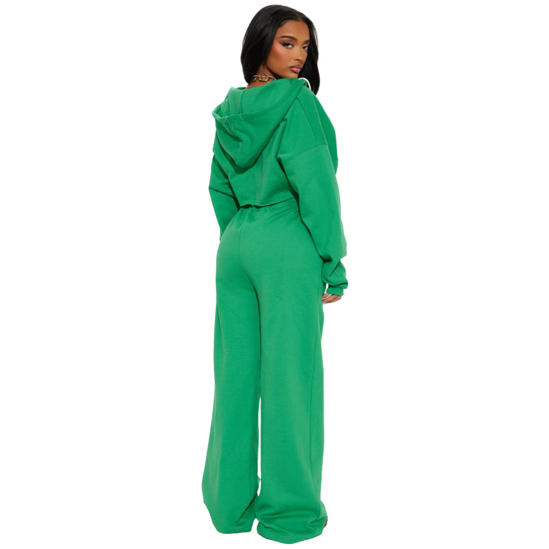 Women Casual Hooded Top and Wide-Leg Pants Two-Piece Set 6