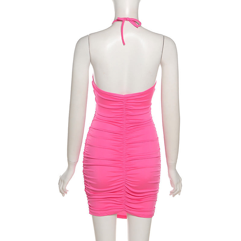 Fall Women's Fashion Halter Neck Sexy Cutout Low Back Slim Bodycon Dress 19