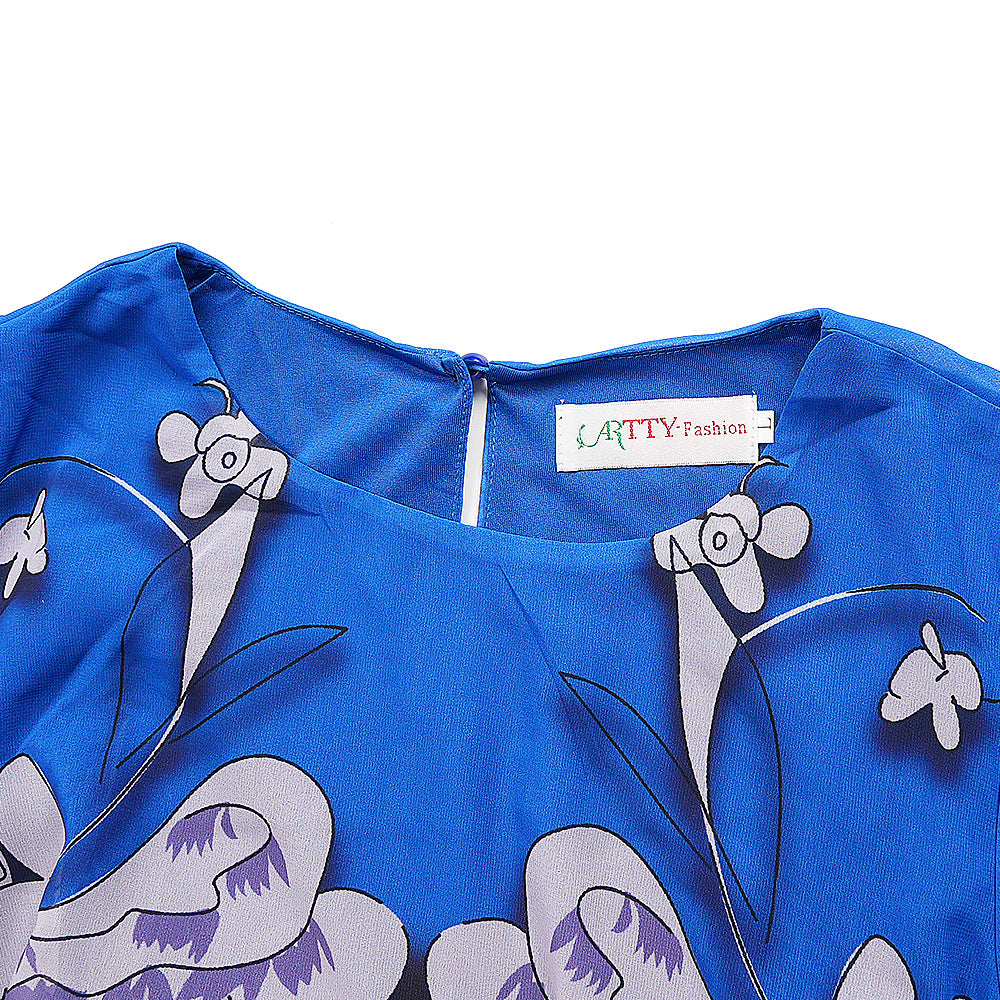 Elegant Long Dress Africa Women's Plus Size Print Pleated Chiffon Dress 17