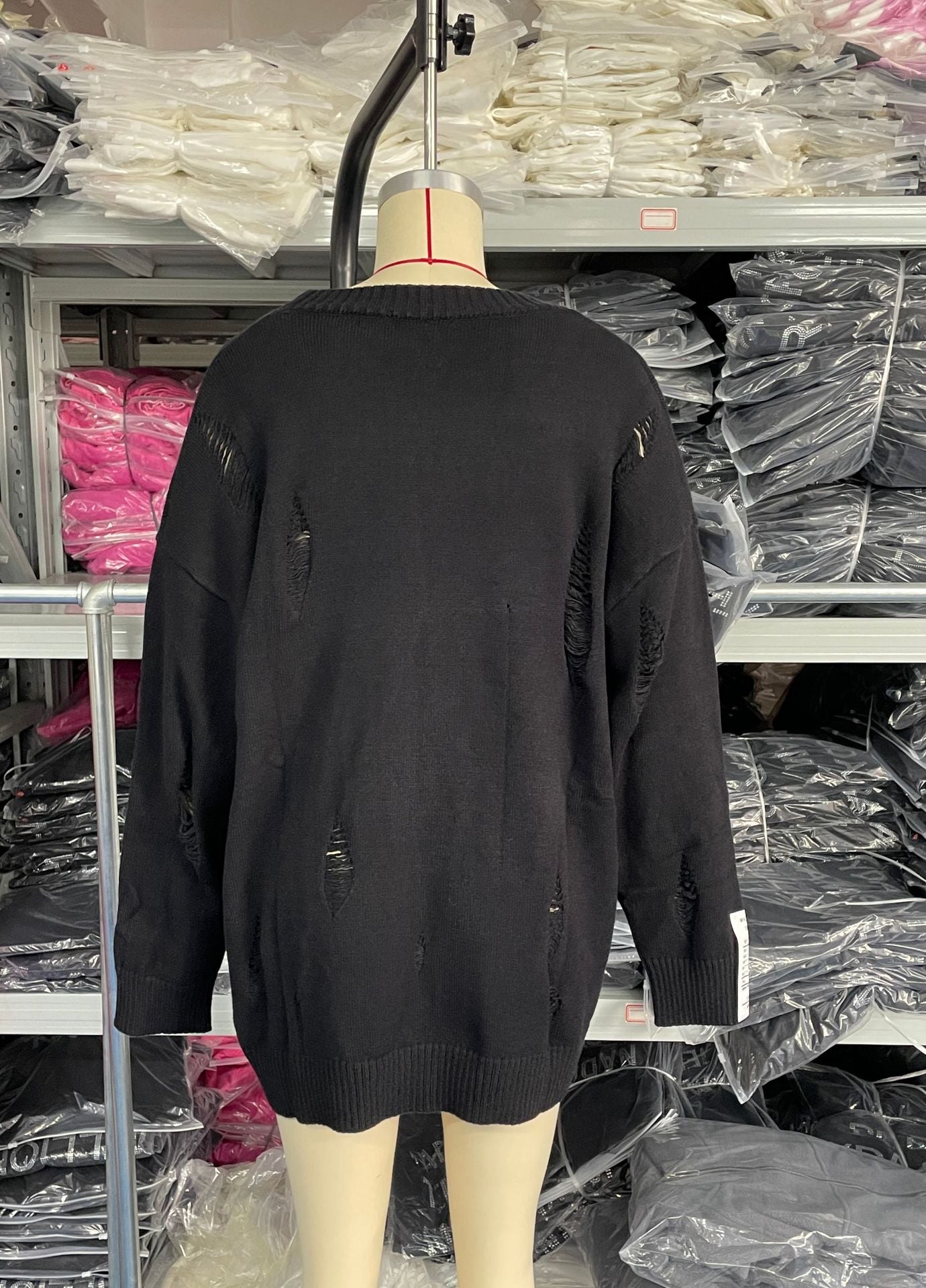 Women Casual Ripped Round Neck Loose Long Sleeve Sweater 20