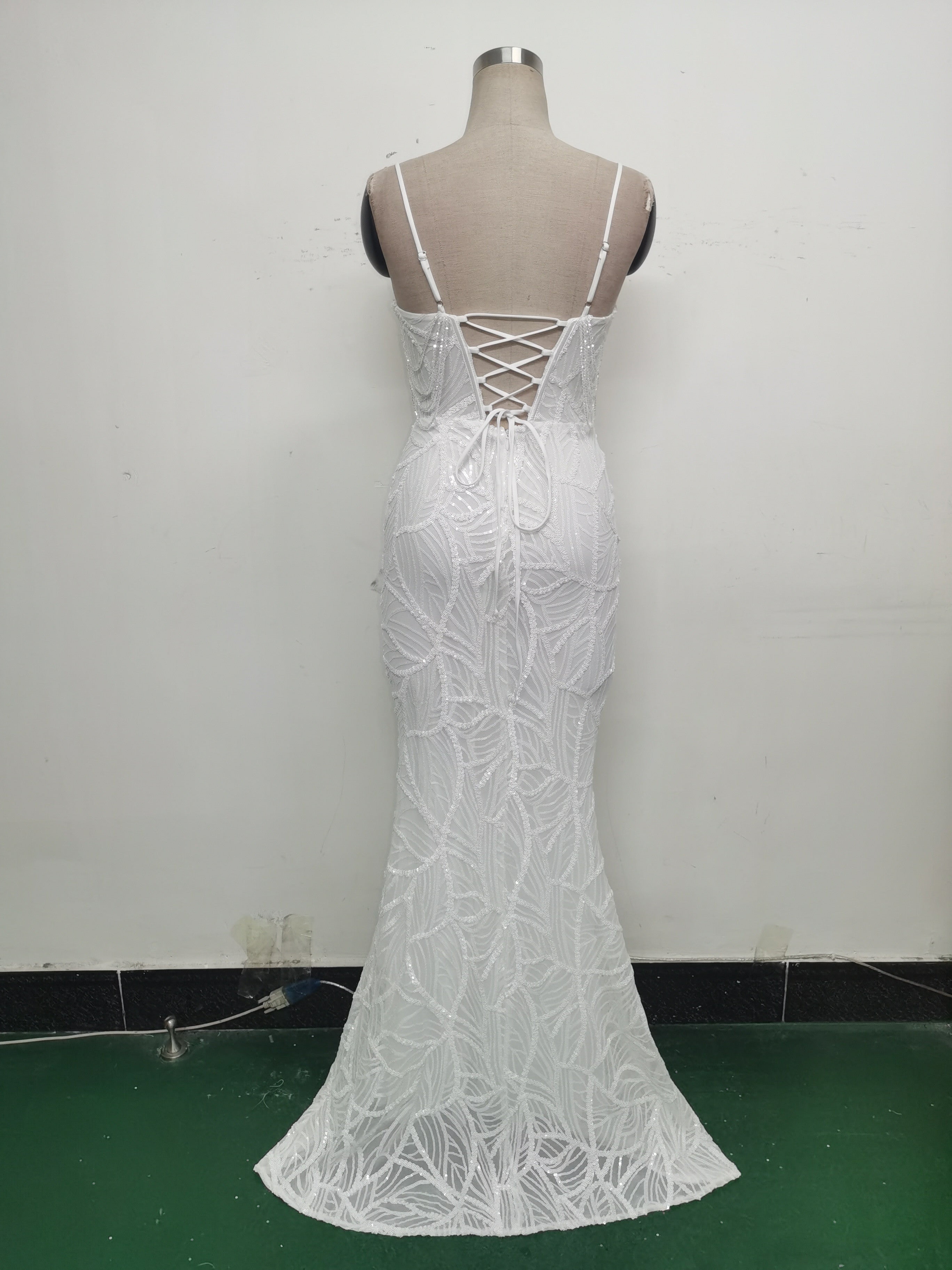 Women beaded cross Lace-Up hollow Patchwork Formal Party evening dress 35