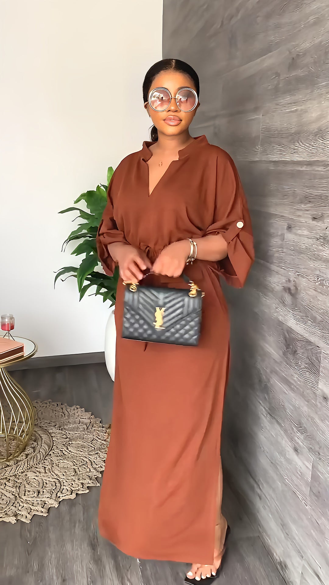 Loose Slim Waist Casual Side Slit Summer Long Dress 7