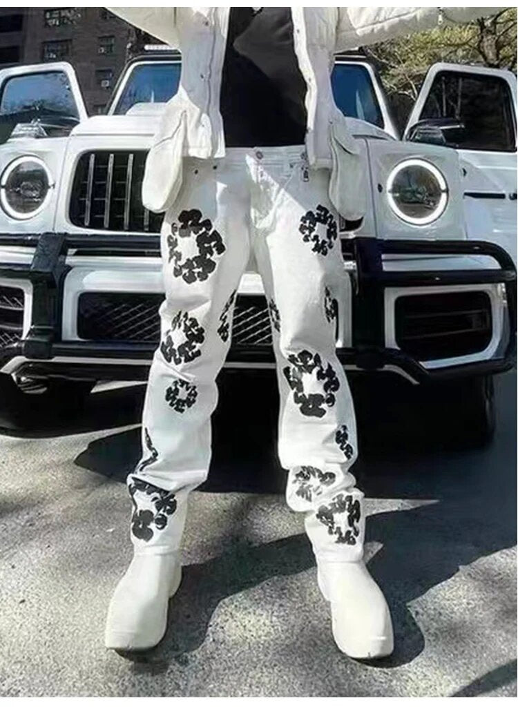 Men Casual print Denim Pants 4