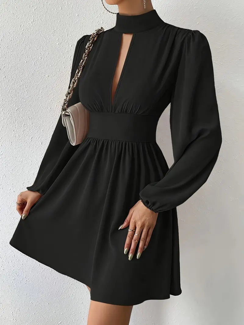 Sexy V-Neck Slim Waist Chic Long-Sleeved Solid Color Women's Dress