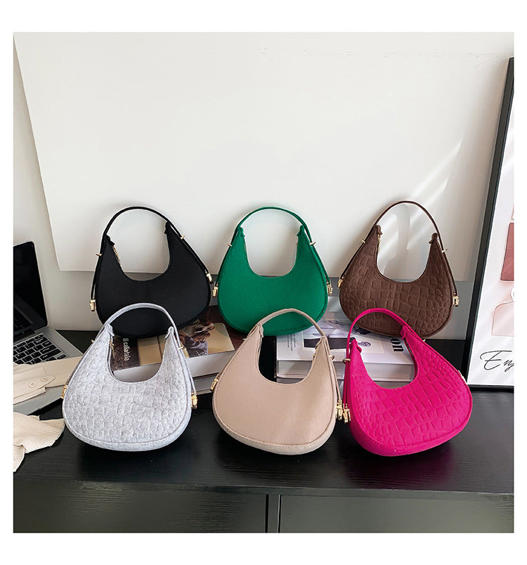 Baguette bag women's spring fashion retro felt creasing crocodile pattern underarm bag women's shoulder bag 20