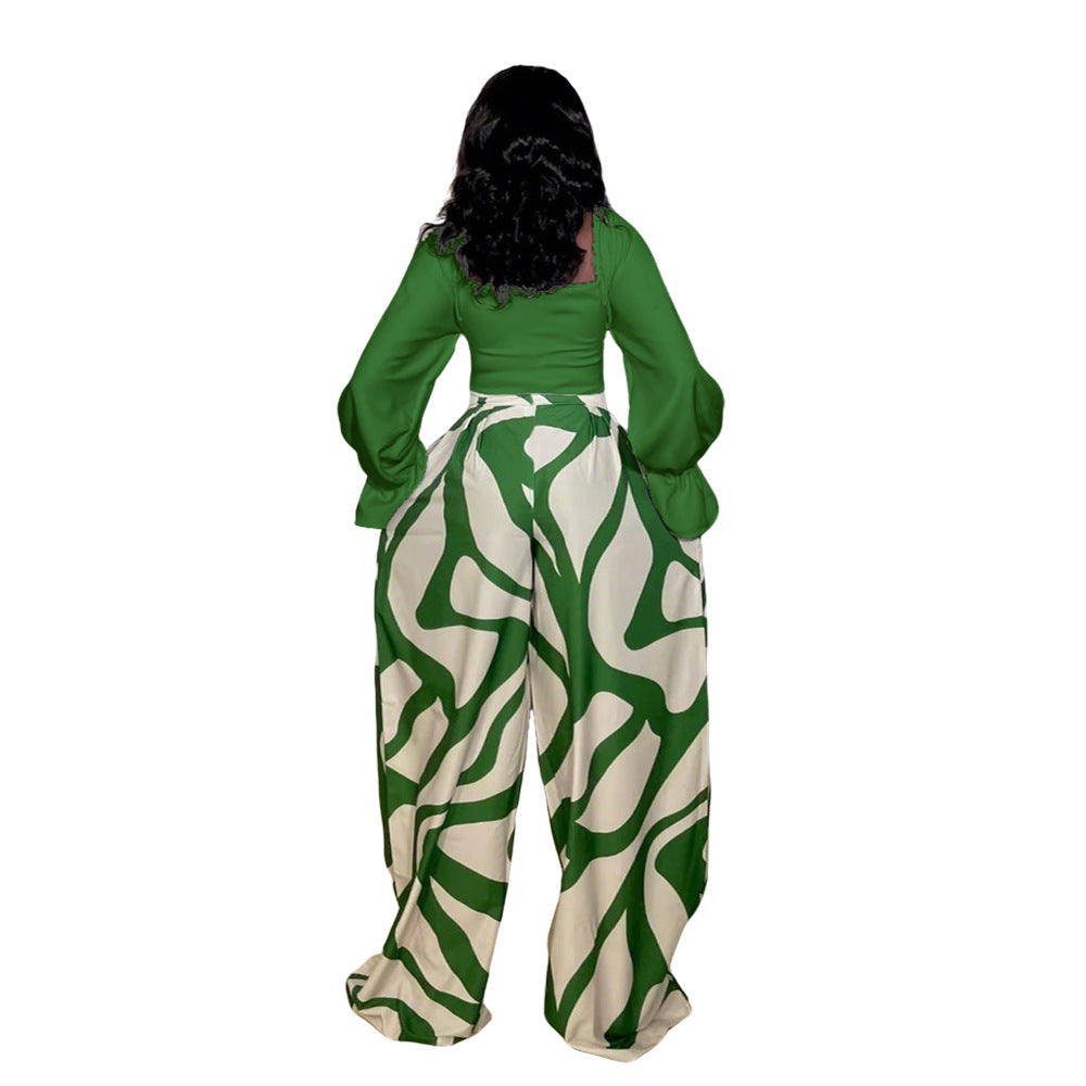 Long Sleeve Top with Loose Printed Wide-Leg Pants  Casual & Comfortable Two-Piece Set 11