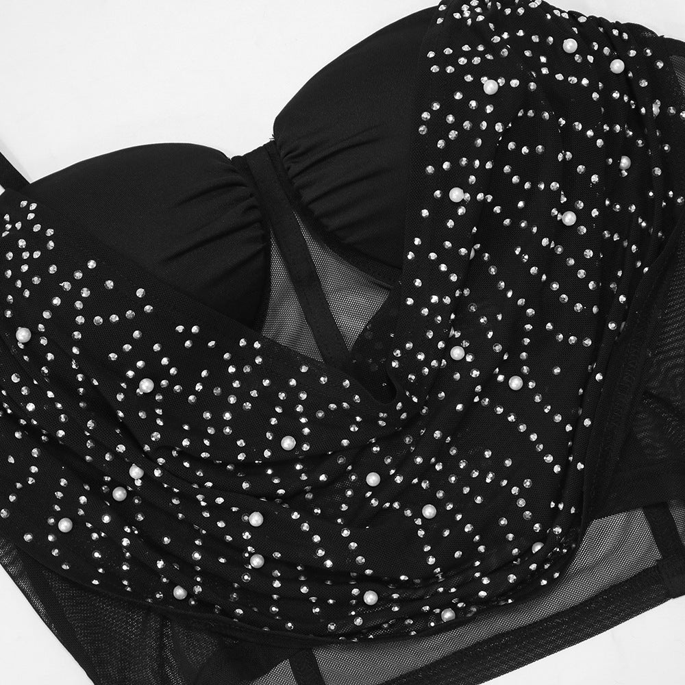 Fashionable Halter Top Bodycon Skirt Beaded Two-Piece Set For Women 18