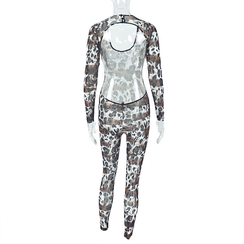 Women Casual Leopard Hollow U-Neck Jumpsuit 6