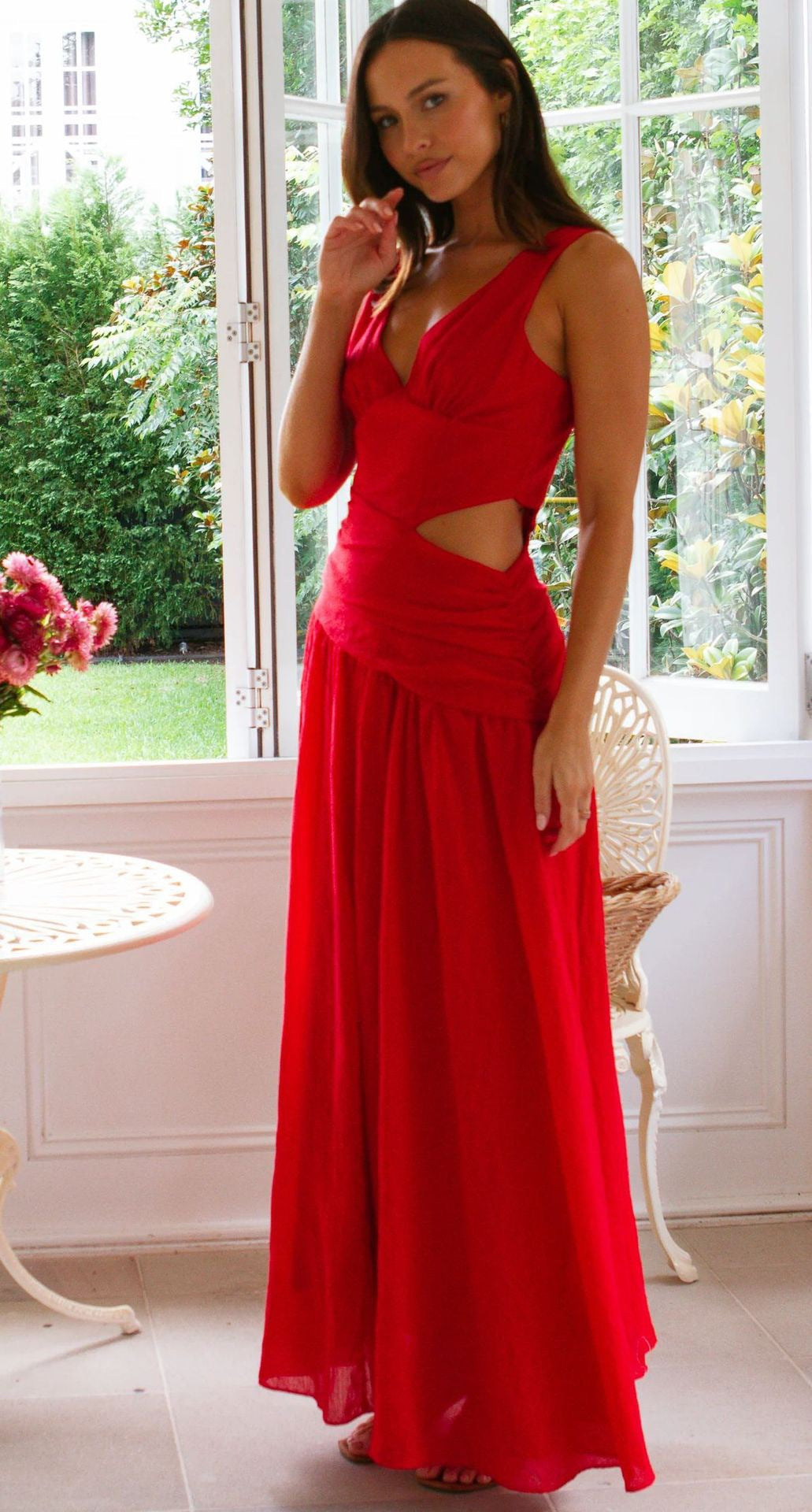 Women Summer Elegant Square Neck Striped Button-Drawstring Dress 13