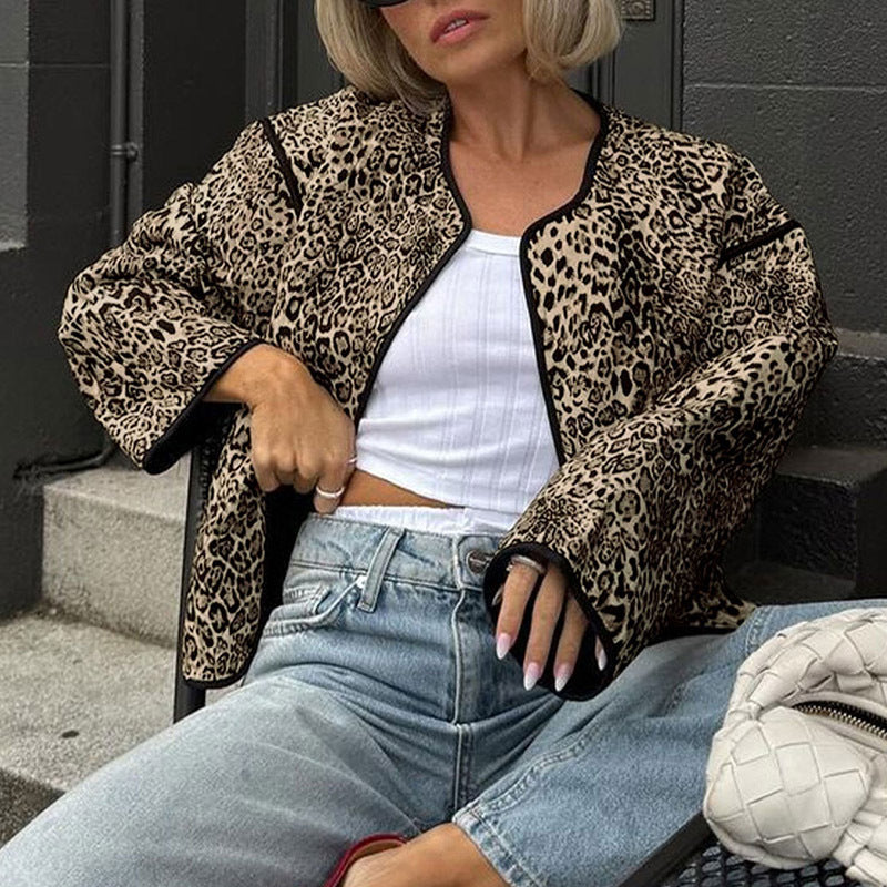 American Autumn Round Neck Leopard Print Jacket 6