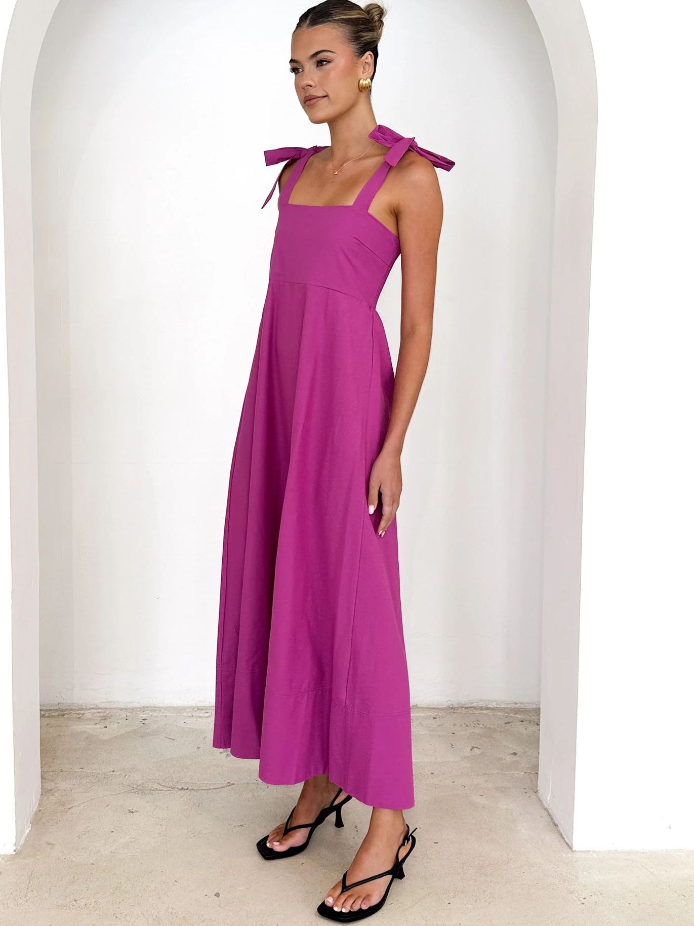 Solid Color Strap A-Line Casual Loose Dress 6