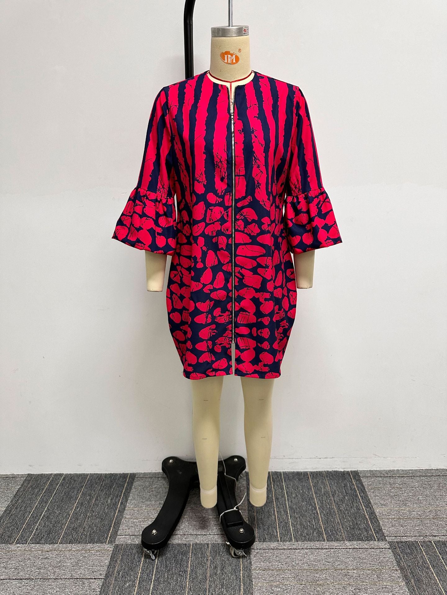 Women Casual Print Loose Bell Bottom Sleeve Dress 8