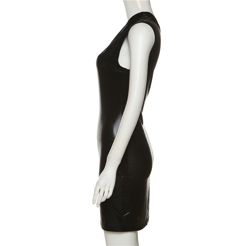 Women's Fall Sexy Slim Solid Color Slash Shoulder Sleeveless Bodycon Dress 13