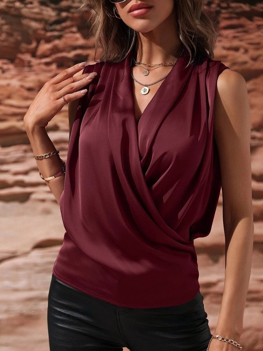 Women spring and summer sleeveless pleated sexy top 3