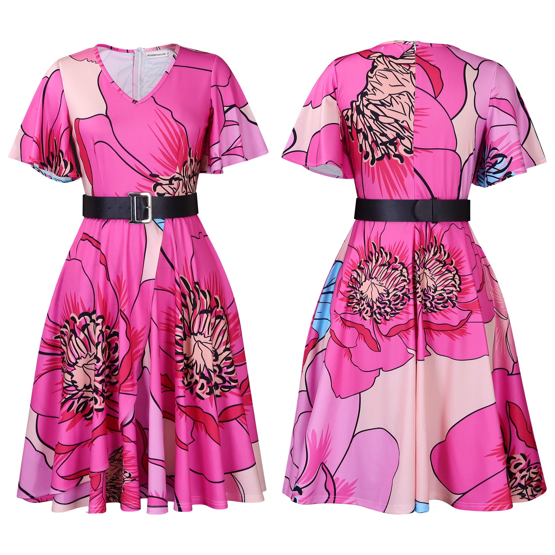 Summer Fashion Chic Women's Belt Print African Plus Size Midi Dress 25