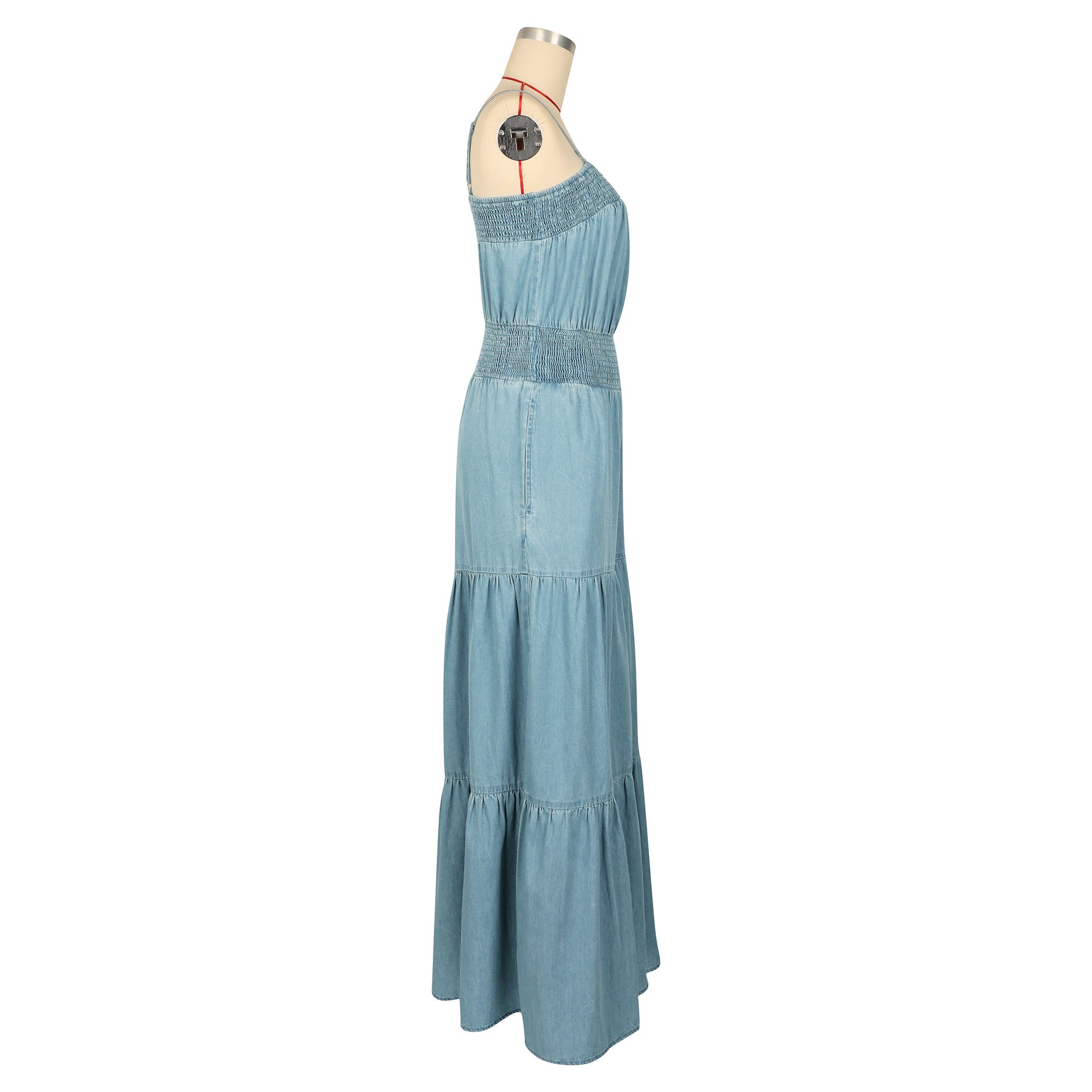 Women Denim Solid Strapless Sleeveless Wide-Leg Jumpsuit 5