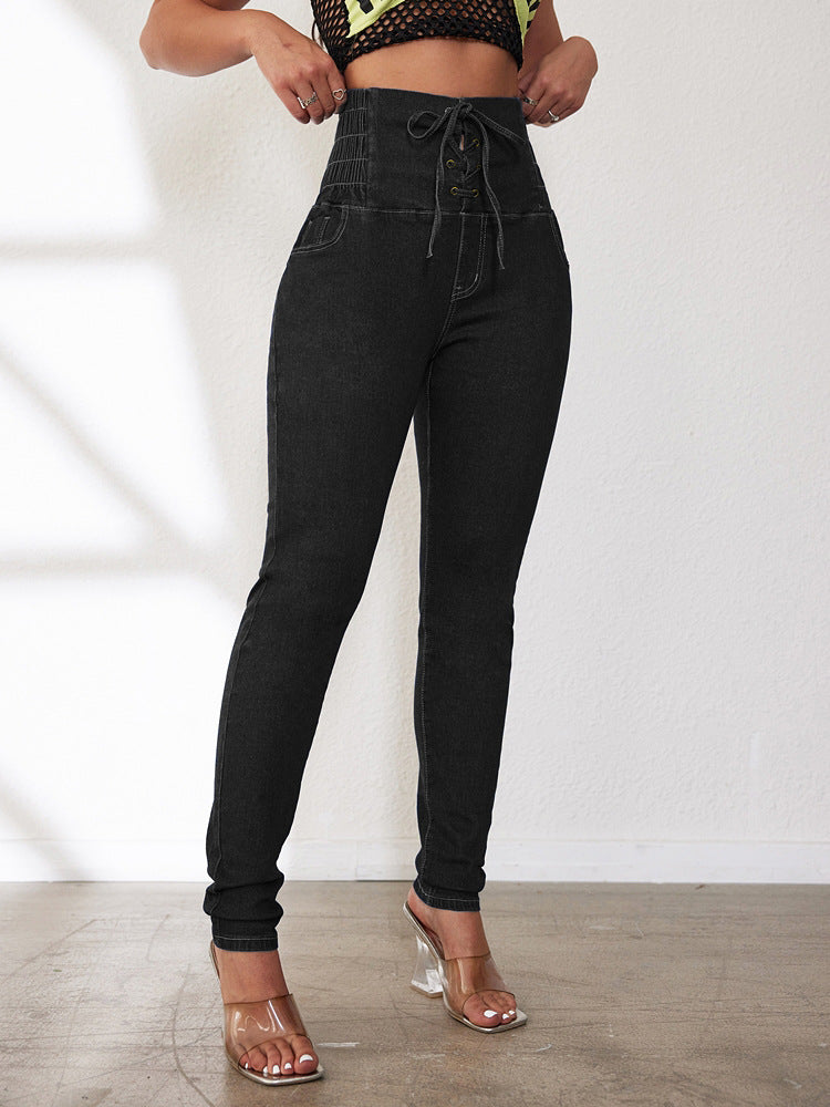 Spring Summer Sexy High Waist Lace-Up Denim Pants 3