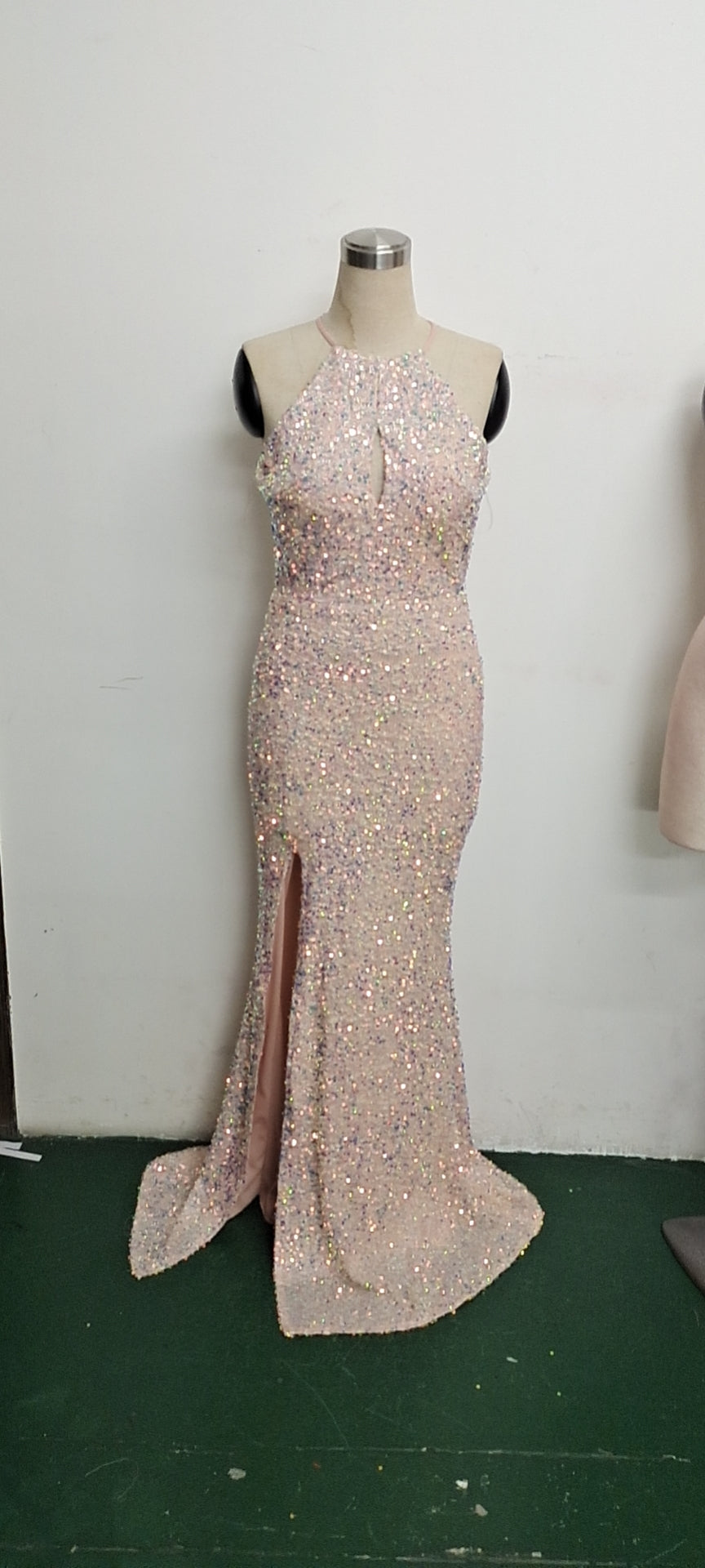 Summer Elegant Sequins Sleeveless Halter Split Evening Dress 14