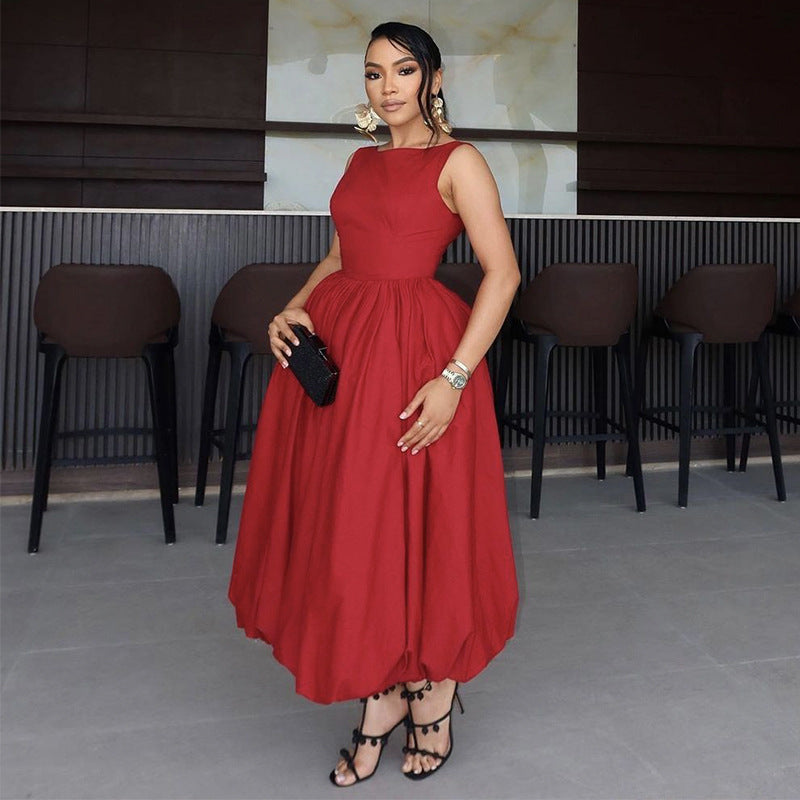 Women Elegant Sleeveless Solid Dress 3