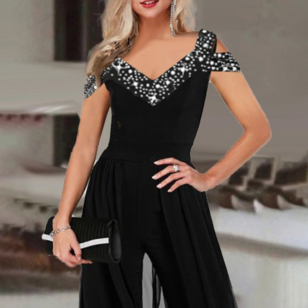 Summer Fashion Print V-Neck Strapless High Waist Jumpsuit For Women