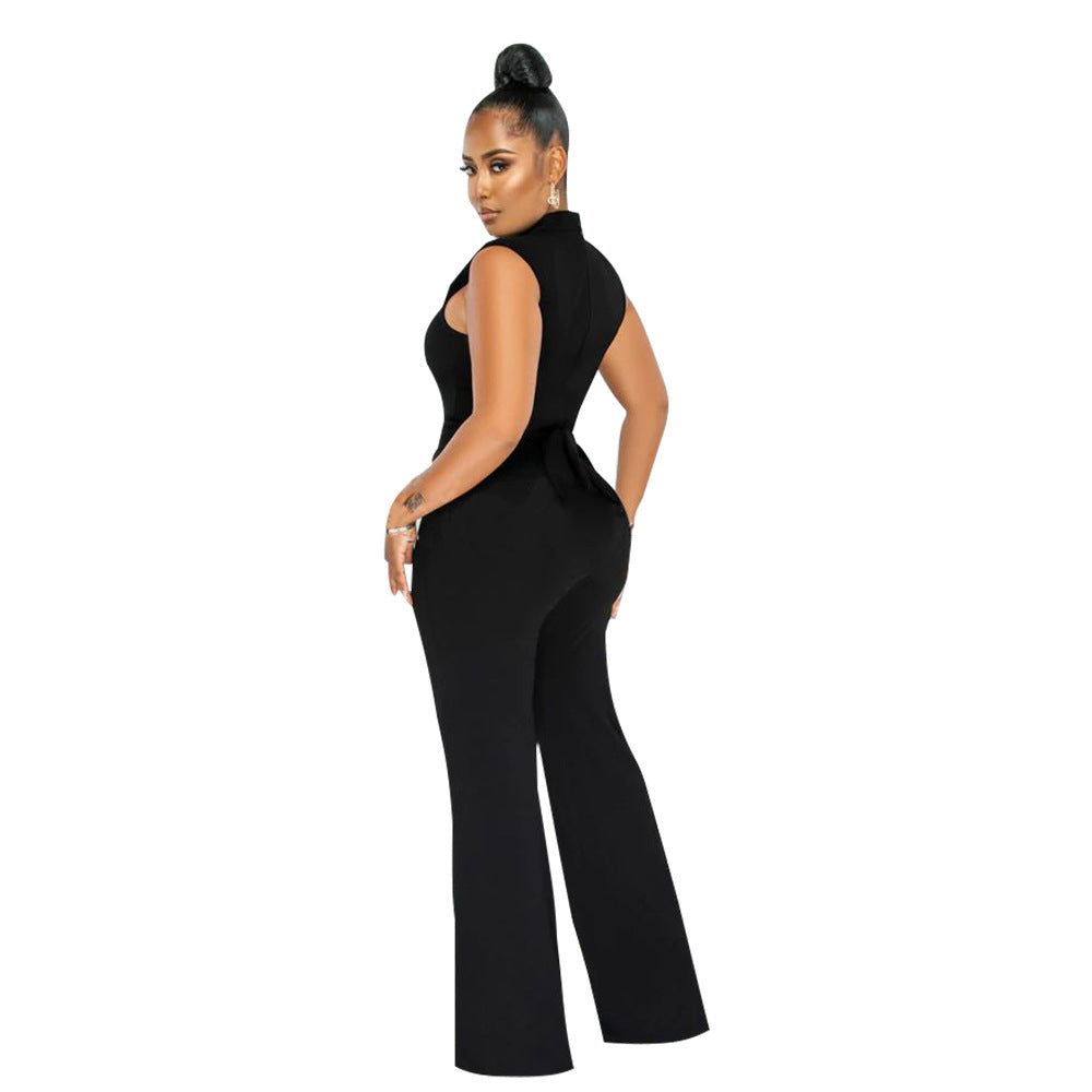 Women's Sexy Solid Color Sleeveless Round Neck Wide-Leg Jumpsuit 5