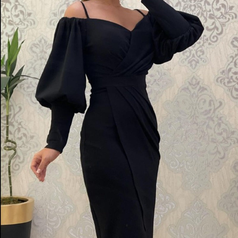 Women suspender balloon sleeves Irregular Maxi dress 7