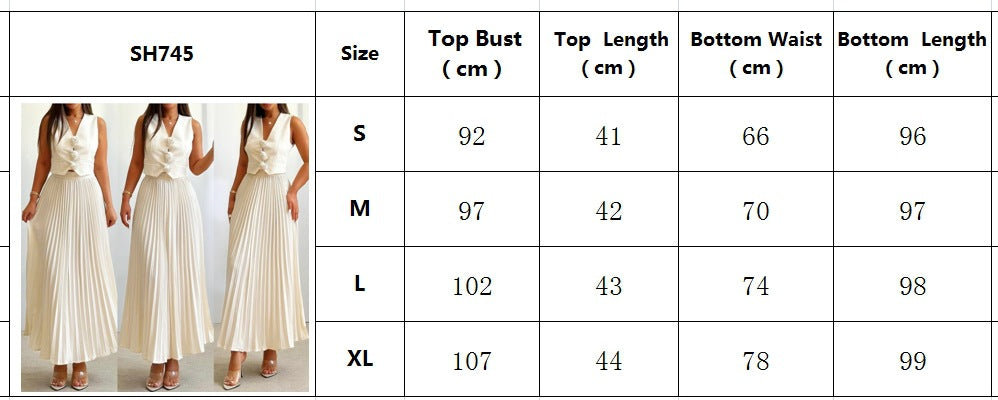 Women's Summer Flower Sleeveless Vest Top Pleated Long Skirt Two-Piece Set 12