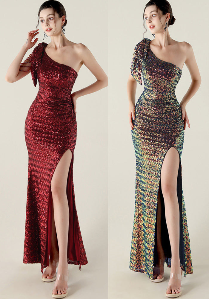 Plus Size Women clothing one-shoulder nail flower beaded evening dress