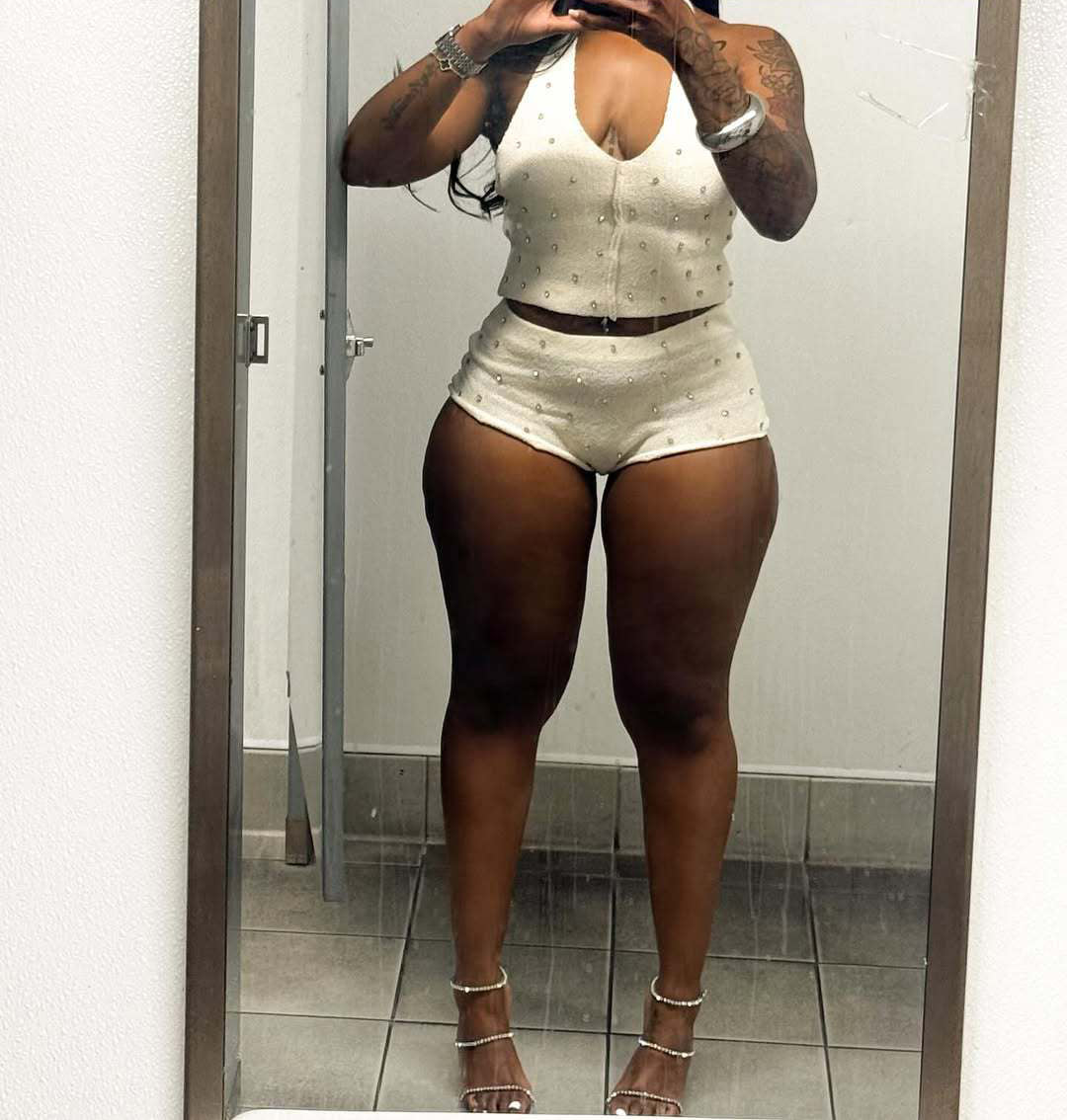 Women's Fashion Jewel-Embellished Halter Neck Top & Shorts Set 4